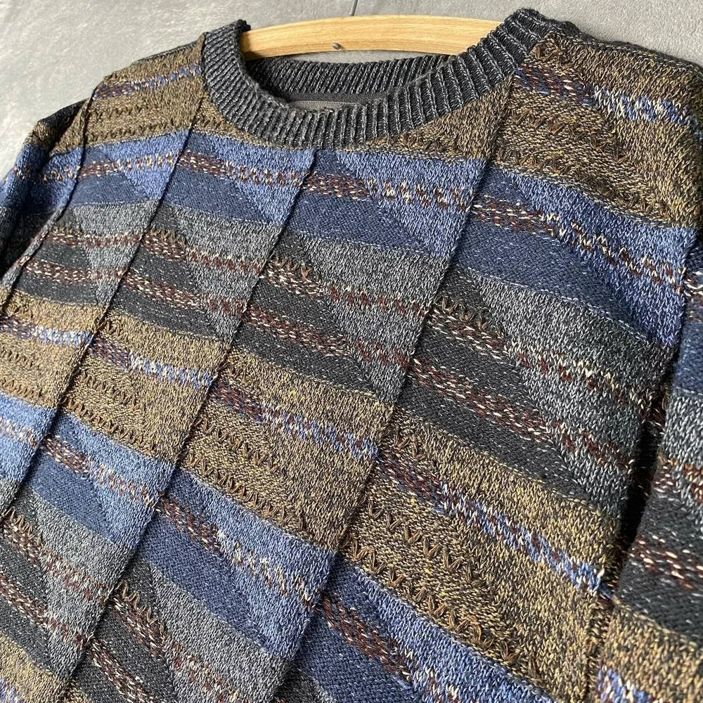 Vintage Croft & Barrow Sweater Mens XL Multicolor Geometric Textured Knit 90s